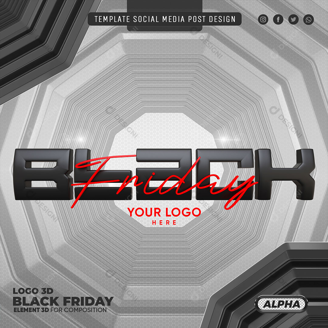 Black Friday Selo 3D Elemento Para Composição PSD Editável