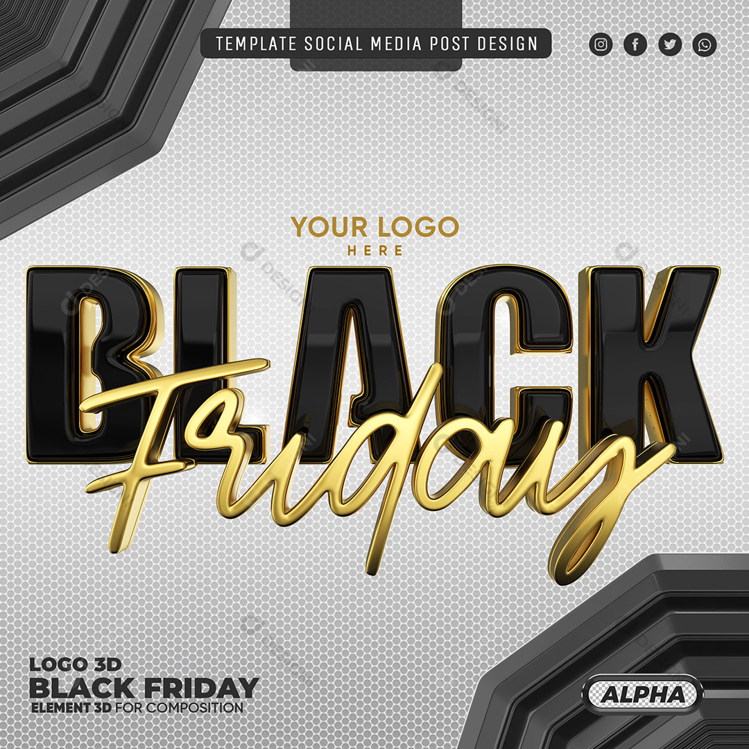 Black Friday Selo 3D Elemento Para Composição PSD Editável