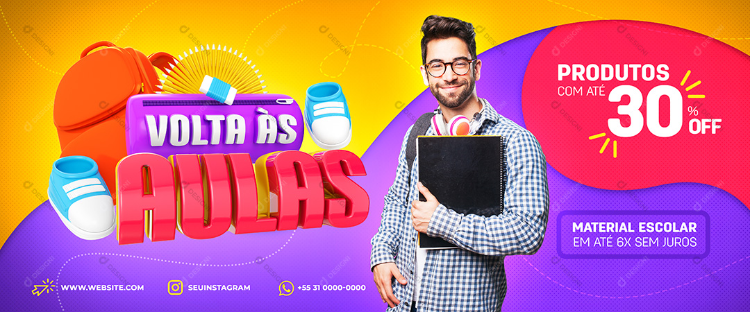 Banner Volta às Aulas Produtos Social Media PSD Editável