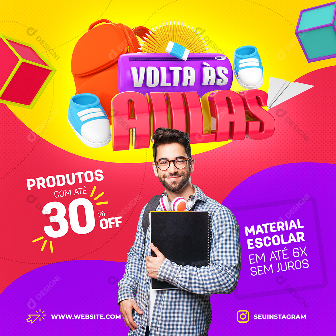 Post Feed Volta às Aulas Produtos Com Até Social Media PSD Editável
