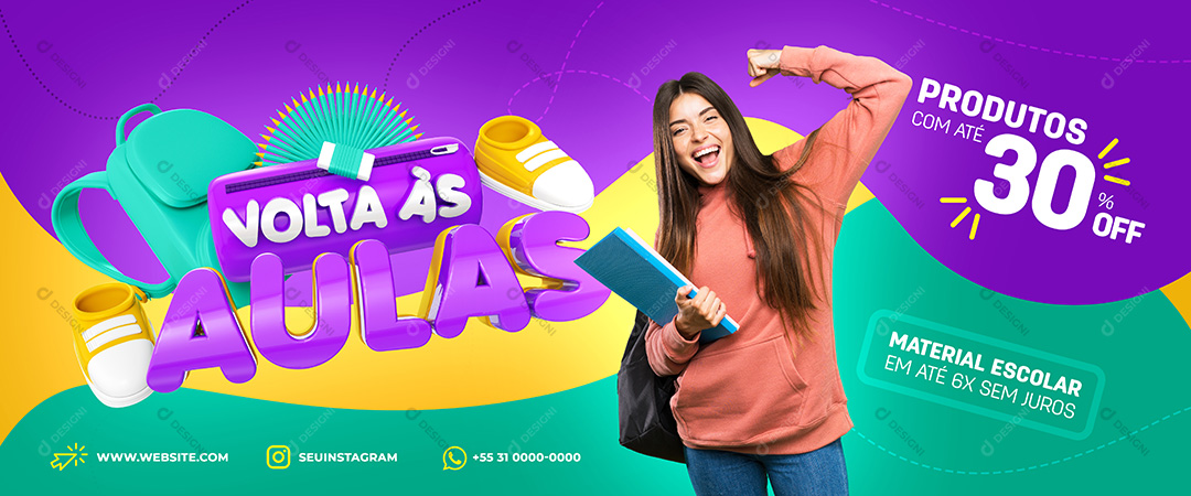 Banner Volta às Aulas Produtos Social Media PSD Editável