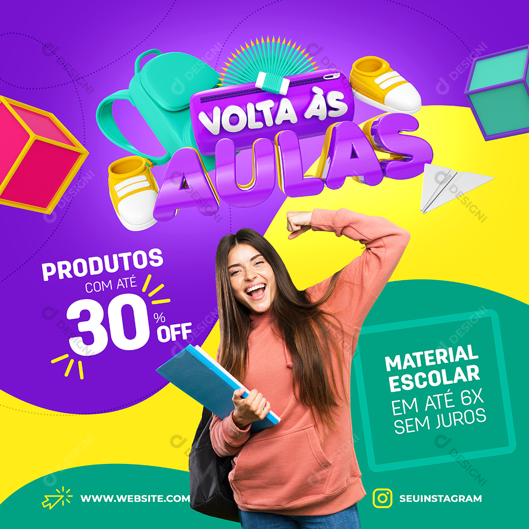 Post Feed Volta às Aulas Produtos Com Até Social Media PSD Editável