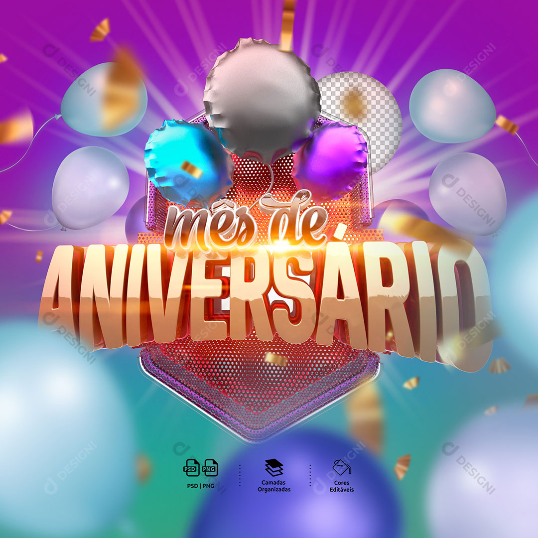 Mês de Aniversário Selo 3D Para Composição PSD Editável