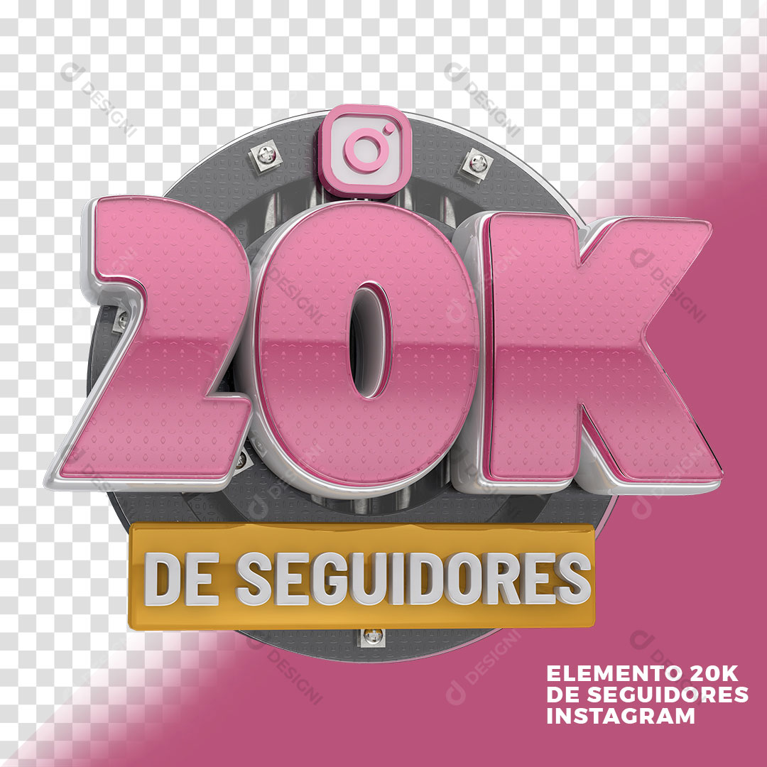 20K de Seguidores Redes Sociais Selo 3D Para Composição PNG Transparente