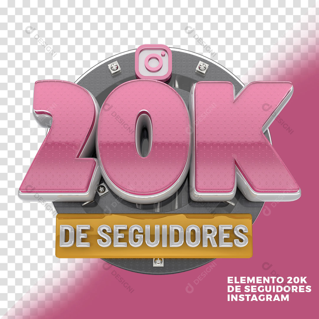 20K de Seguidores Redes Sociais Selo 3D Para Composição PNG Transparente