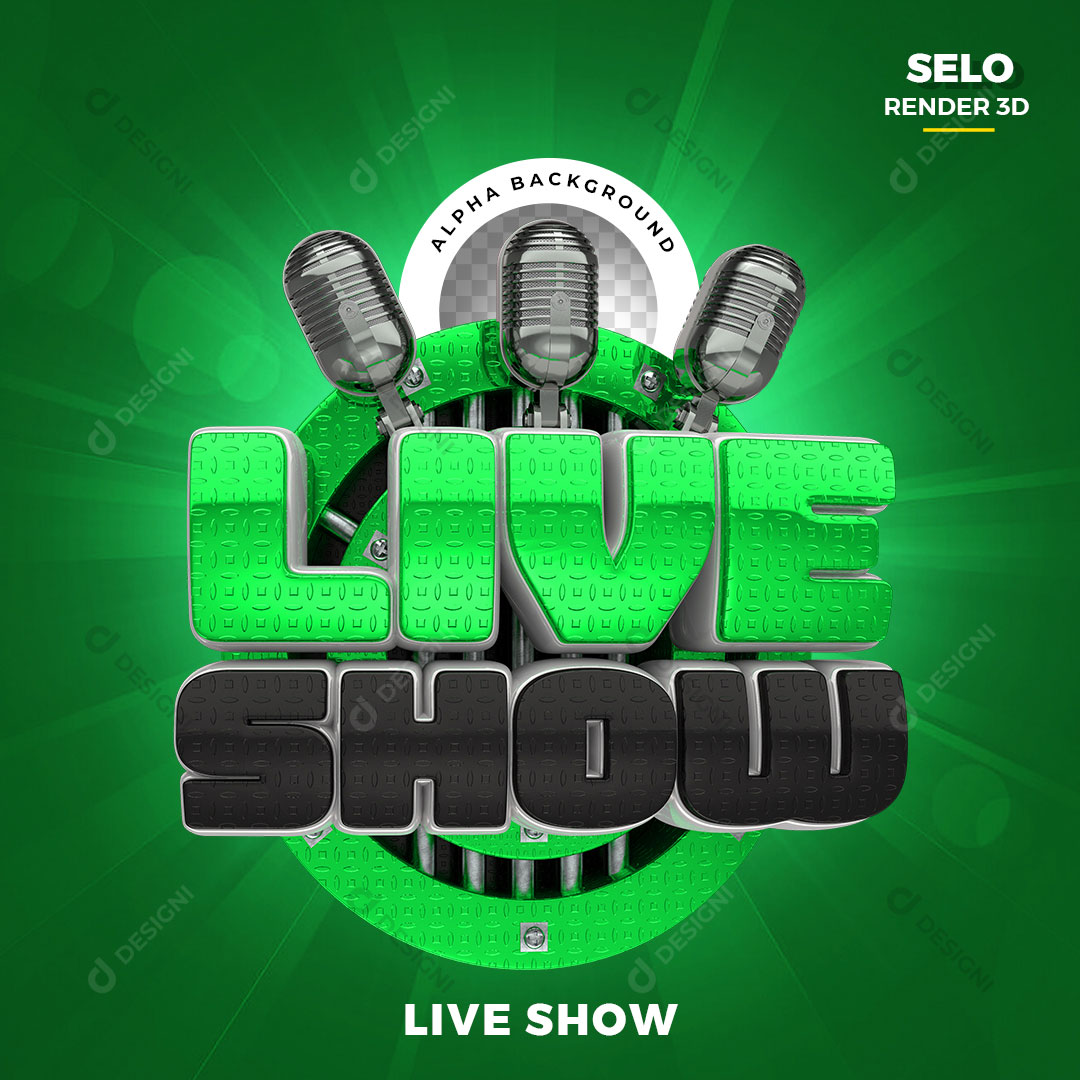 Live Show Selo 3D Verde Para Composição PNG Transparente