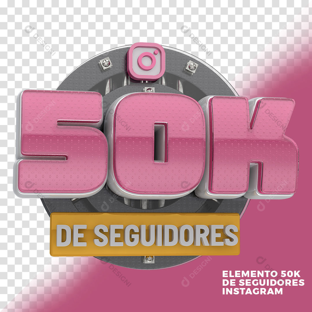 50K de Seguidores Redes Sociais Selo 3D Para Composição PNG Transparente