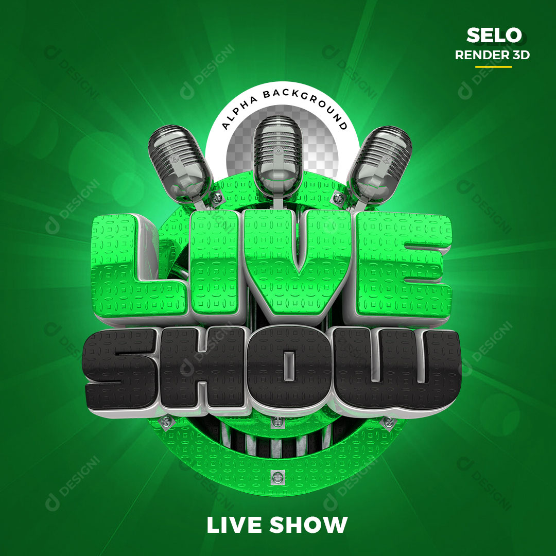 Live Show Selo 3D Verde Para Composição PNG Transparente