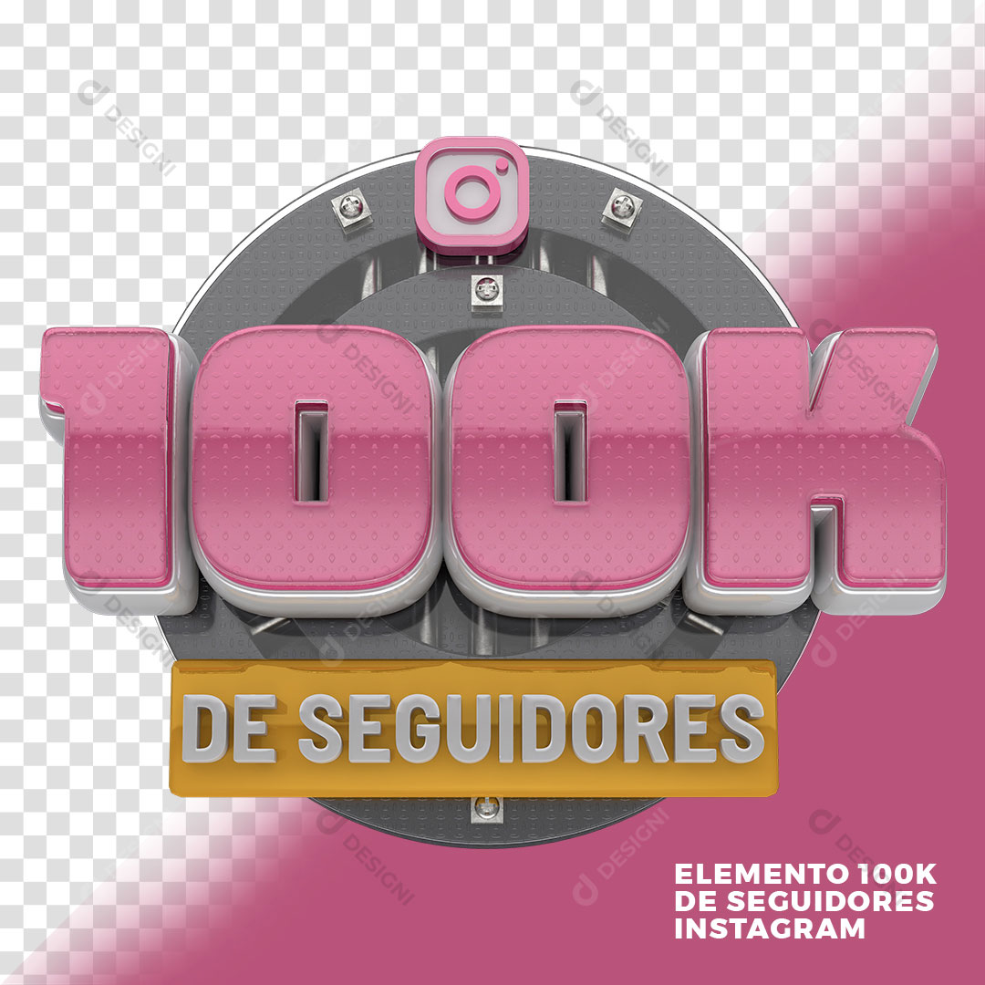 100K de Seguidores Redes Sociais Selo 3D Para Composição PNG Transparente