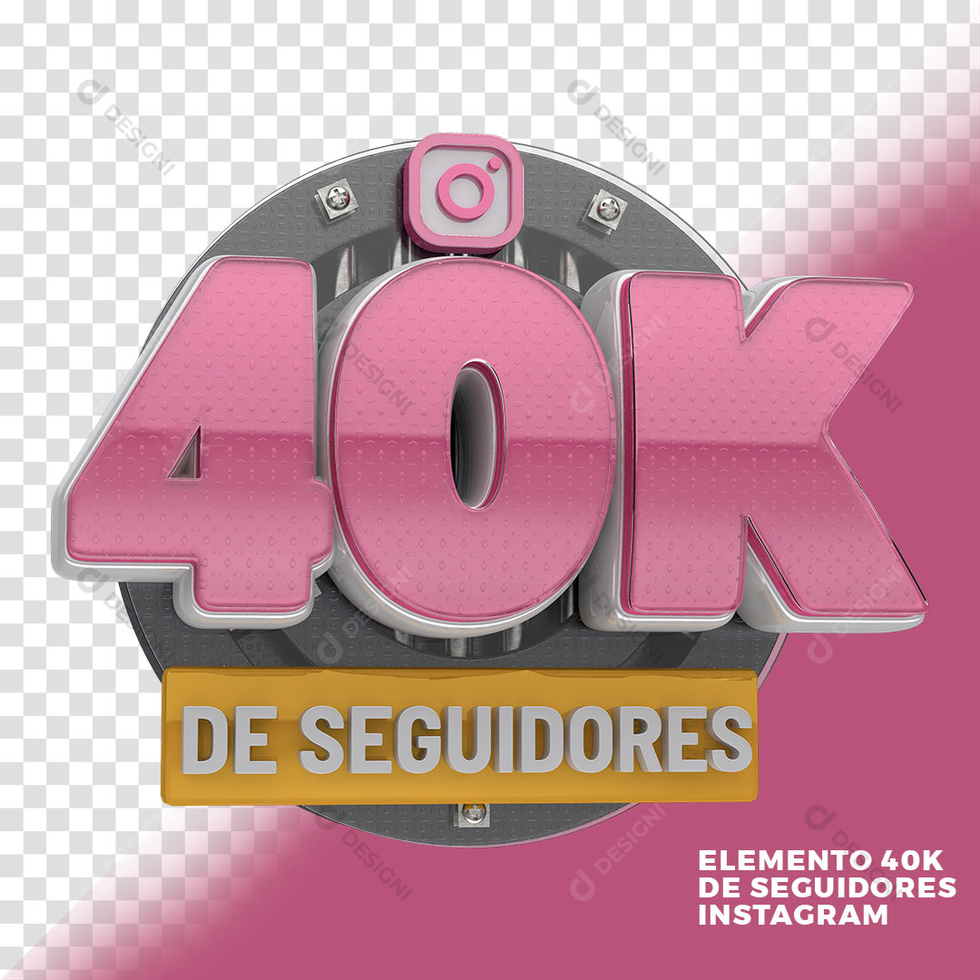 40K de Seguidores Redes Sociais Selo 3D Para Composição PNG Transparente