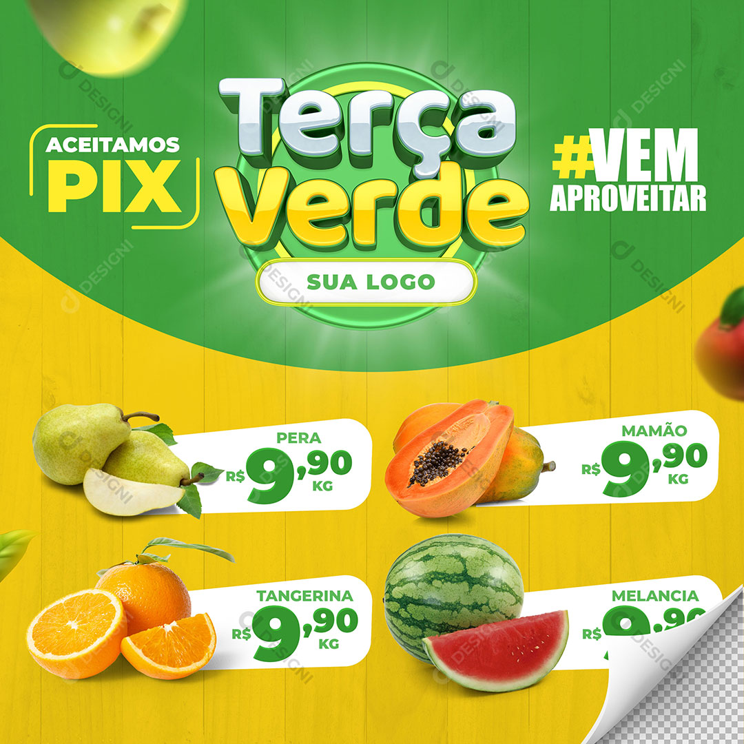 Mini Encarte Supermercado Terça Verde Produtos Social Media PSD Editável