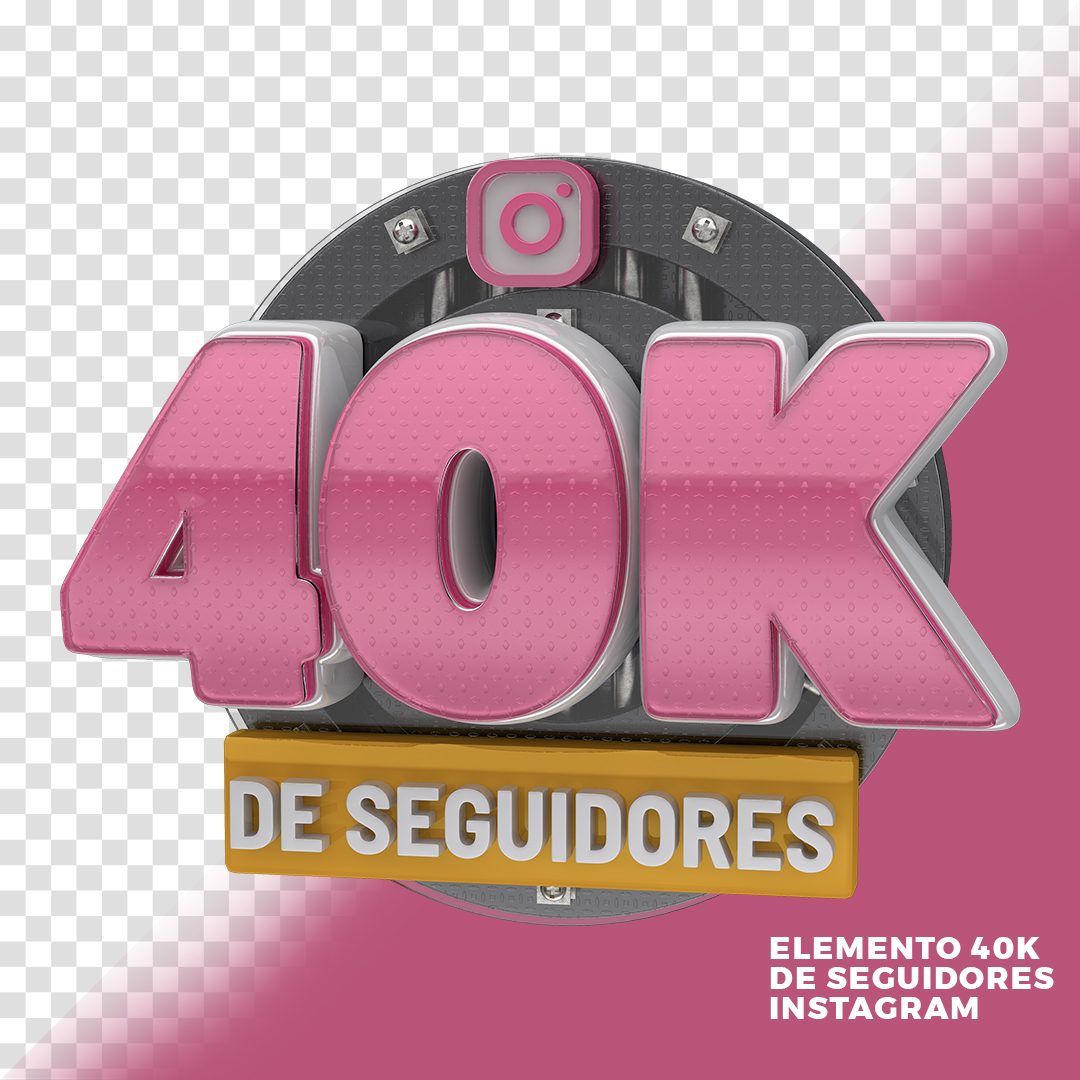 40K de Seguidores Redes Sociais Selo 3D Para Composição PNG Transparente