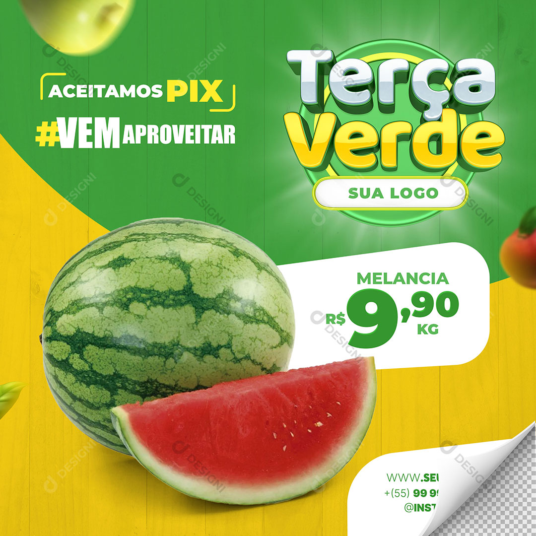 Post Supermercado Terça Verde Melancia Social Media PSD Editável