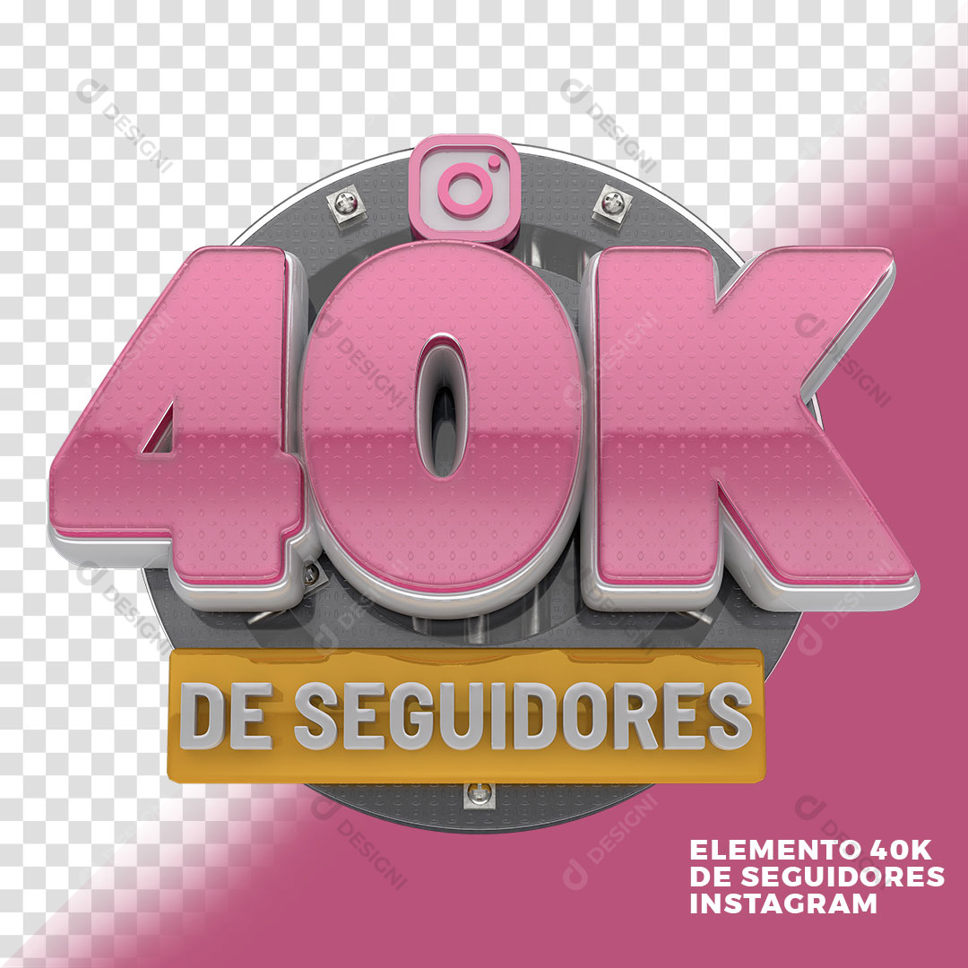 40K de Seguidores Redes Sociais Selo 3D Para Composição PNG Transparente