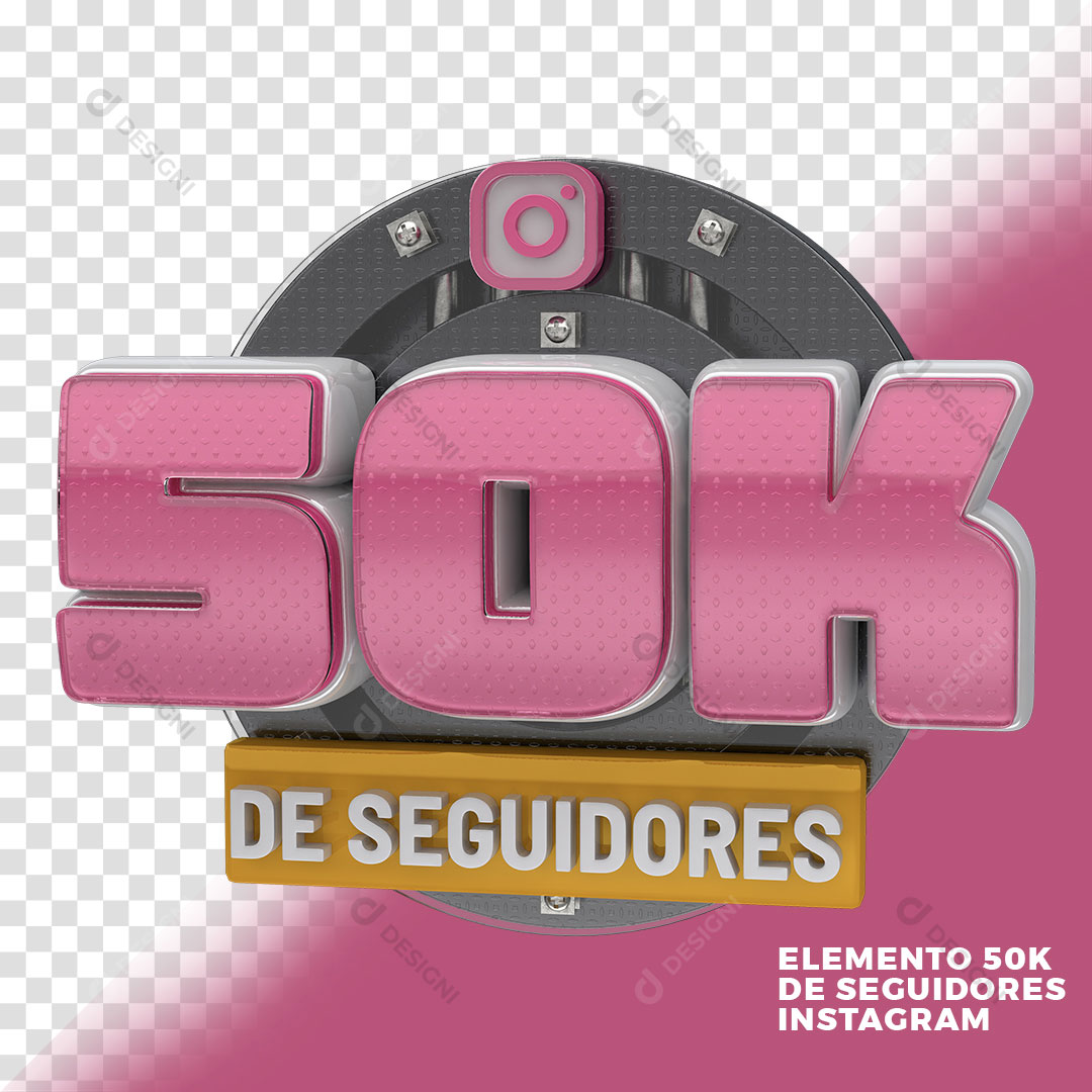 50K de Seguidores Redes Sociais Selo 3D Para Composição PNG Transparente