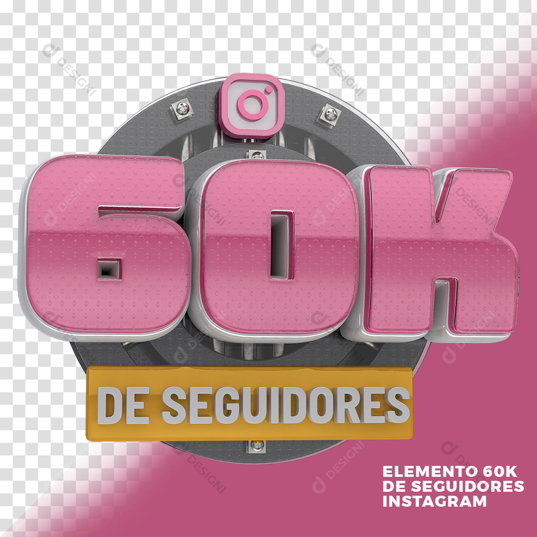 60K de Seguidores Redes Sociais Selo 3D Para Composição PNG Transparente