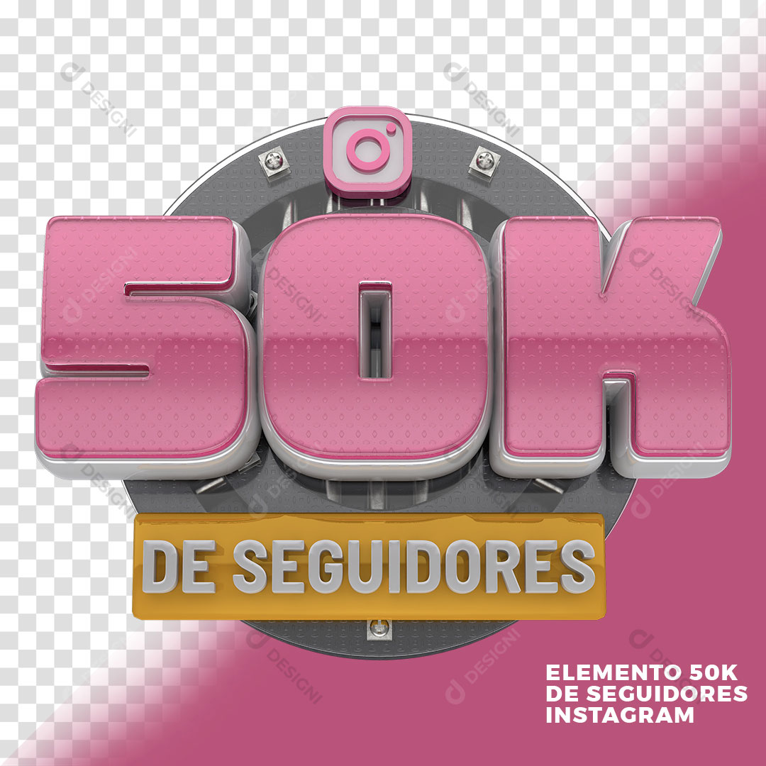 50K de Seguidores Redes Sociais Selo 3D Para Composição PNG Transparente