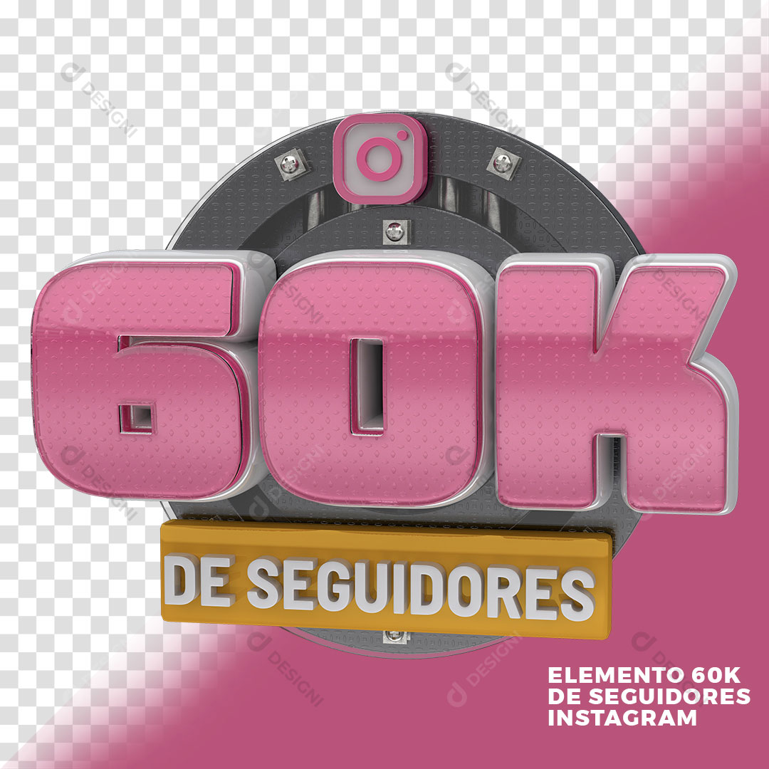 60K de Seguidores Redes Sociais Selo 3D Para Composição PNG Transparente