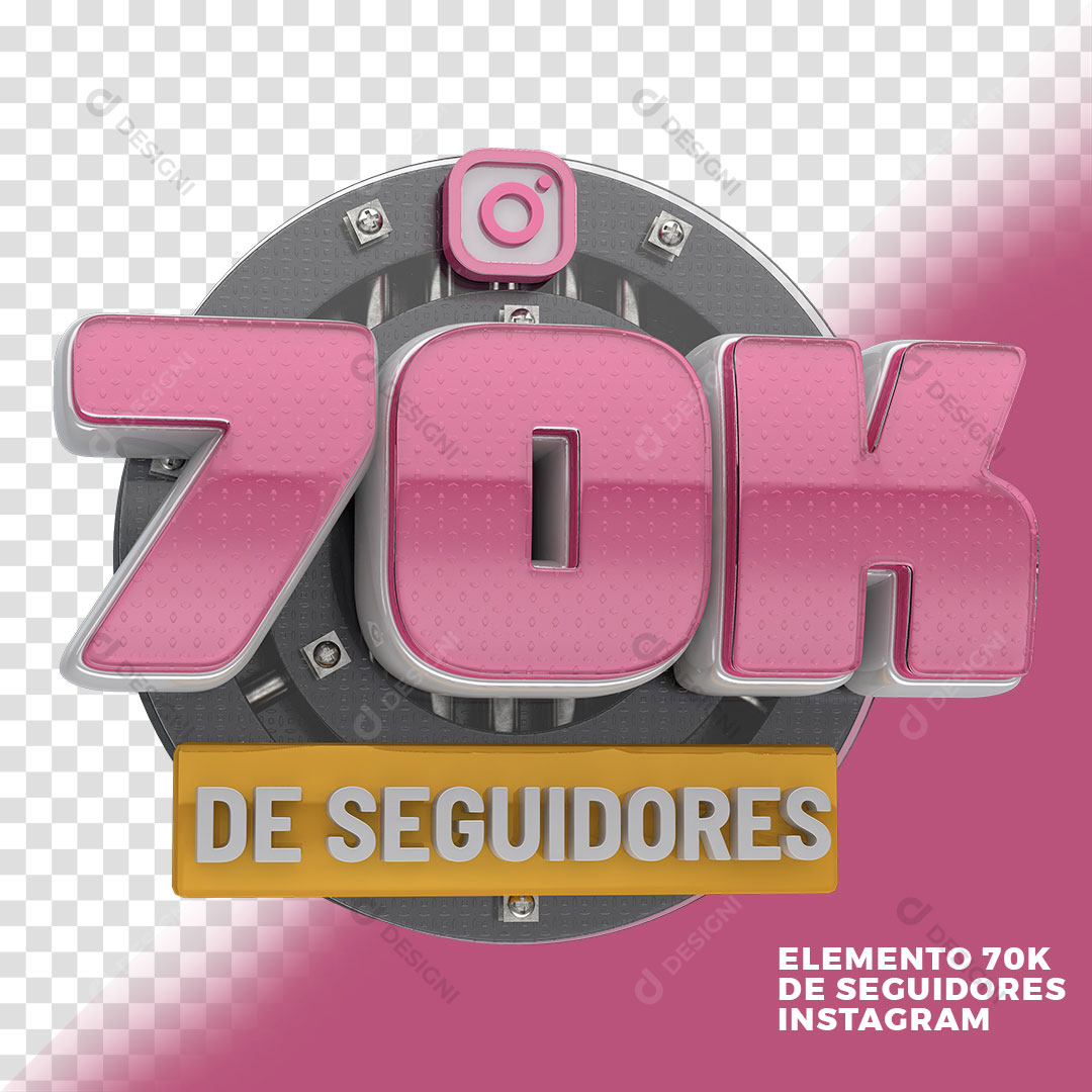 70K de Seguidores Redes Sociais Selo 3D Para Composição PNG Transparente