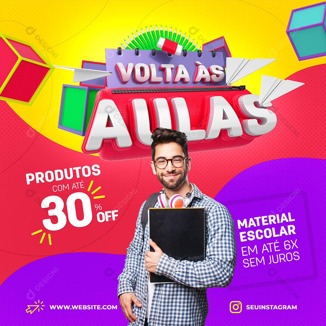 Post Volta às Aulas Promoção Com Ate Social Media PSD Editável