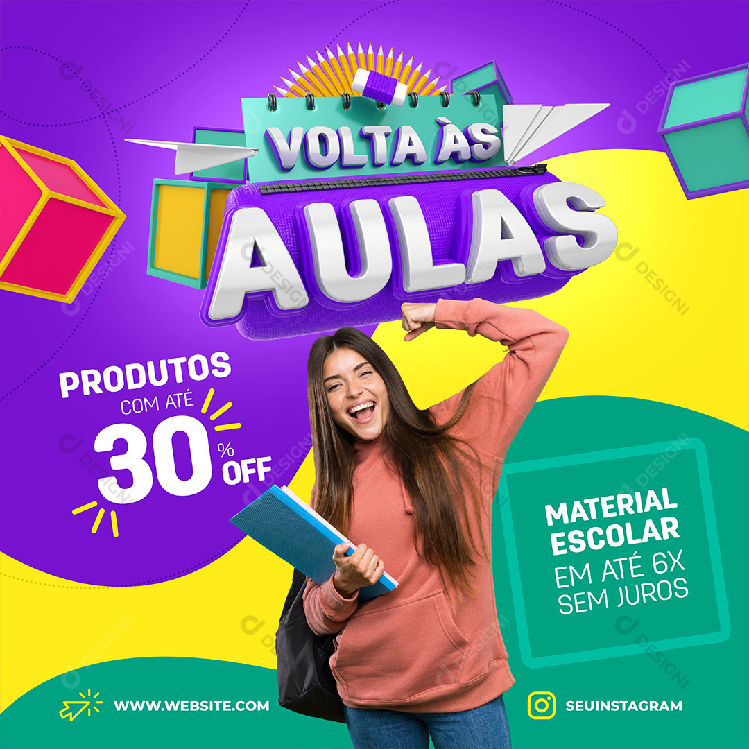Post Volta às Aulas Promoção Com Ate Social Media PSD Editável