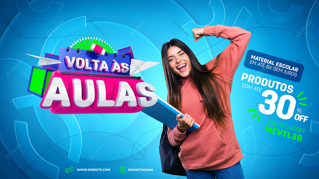 Banner Volta às Aulas Materiais Escolas Faculdade Melhores Ofertas PSD Editável