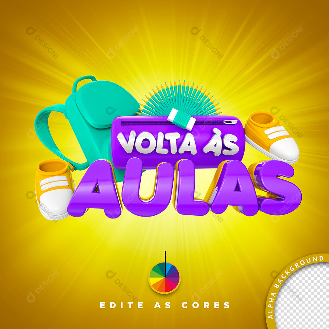 Volta às Aulas Selo 3D Para Composição PSD