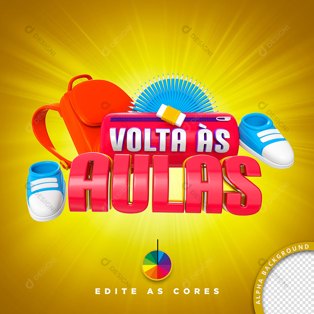 Volta às Aulas Selo 3D Para Composição PSD