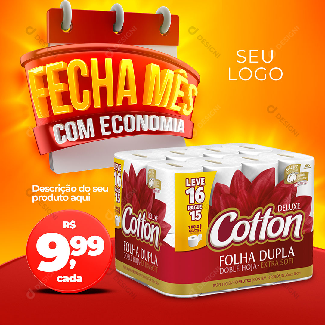 Post Supermercado Fecha Mês Com Economia Produto Social Media PSD Editável