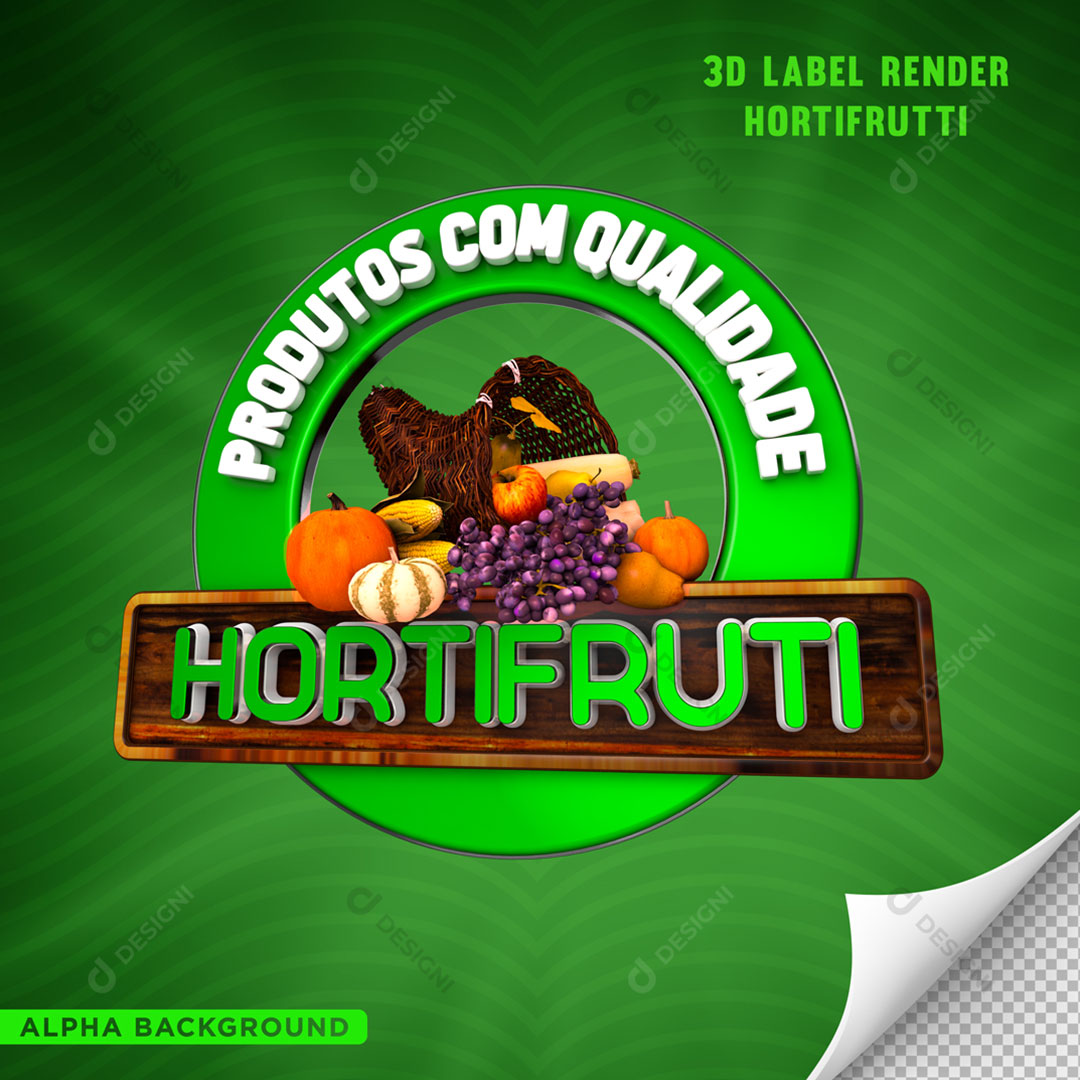 Hortifruti Produtos Com Qualidade Selo 3D Elemento Para Composição