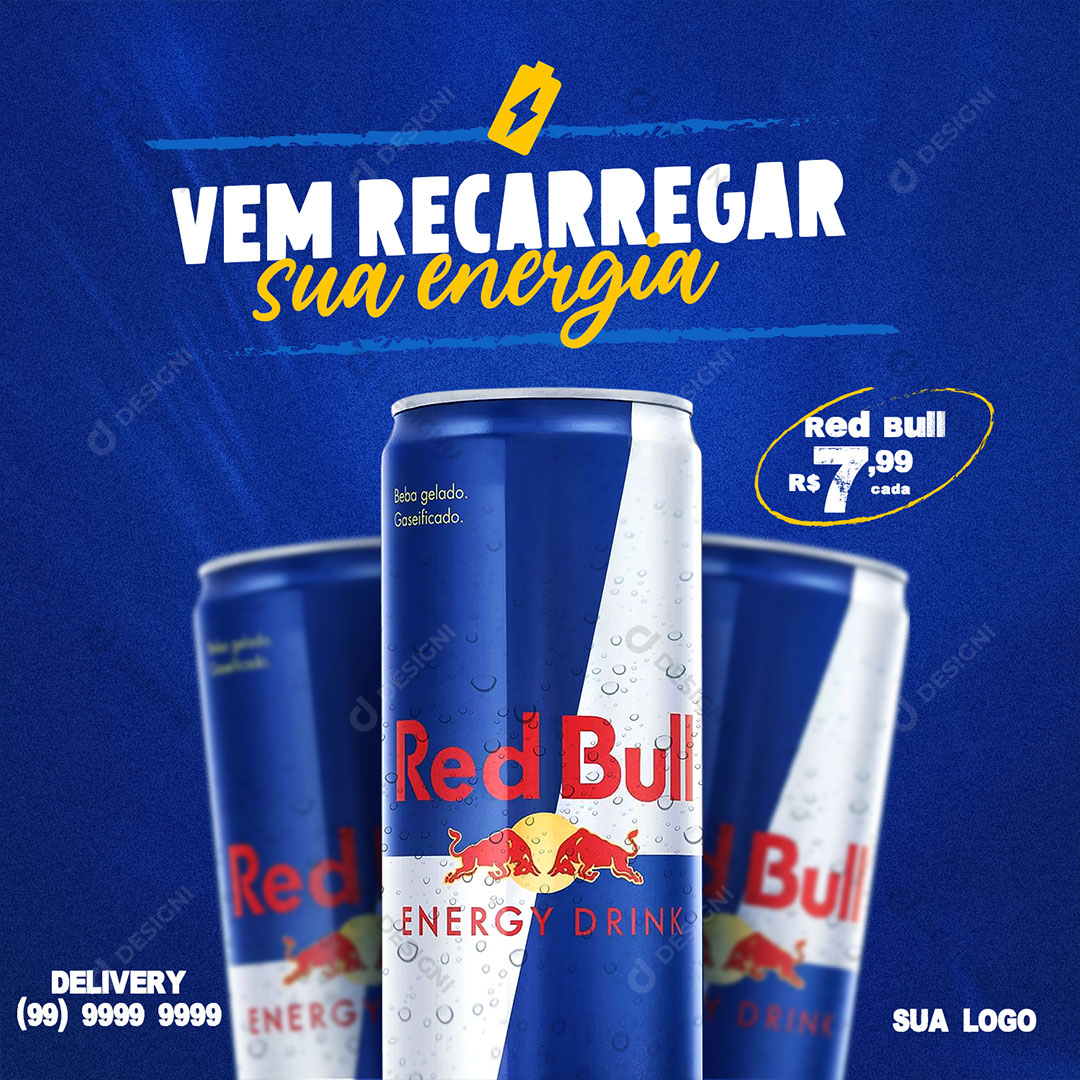 Vem Recarregar Suas Energia RedBull Social Media PSD Editável