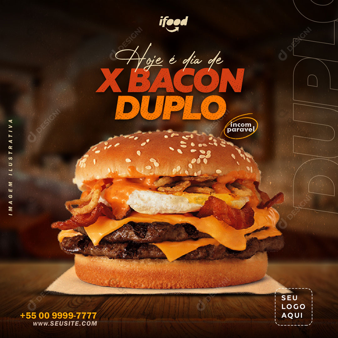 Hamburgueria Hoje é Dia de X-Bacon Social Media PSD Editável