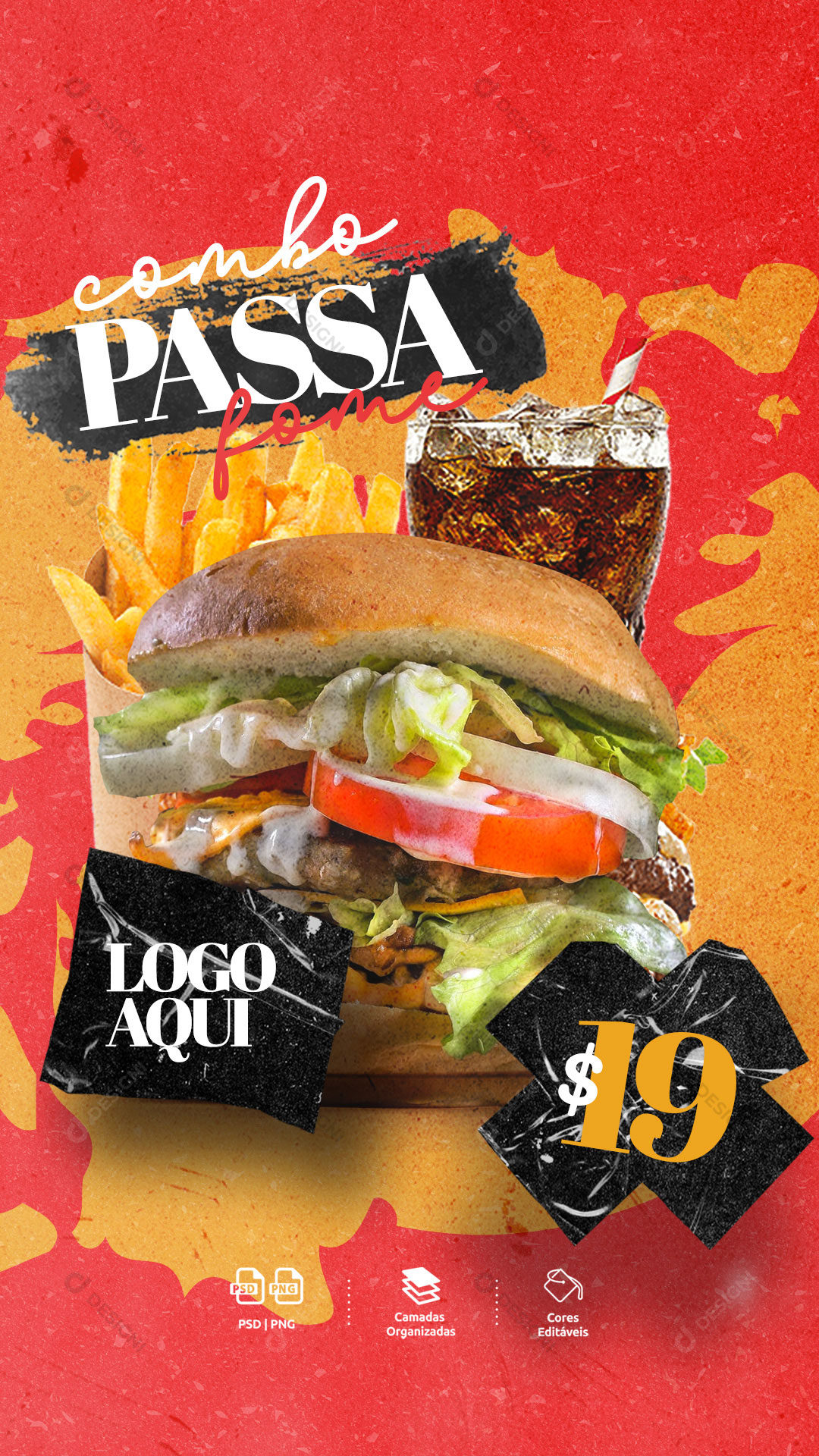 Story Hamburgueria Combo Passa Fome Social Media PSD Editável