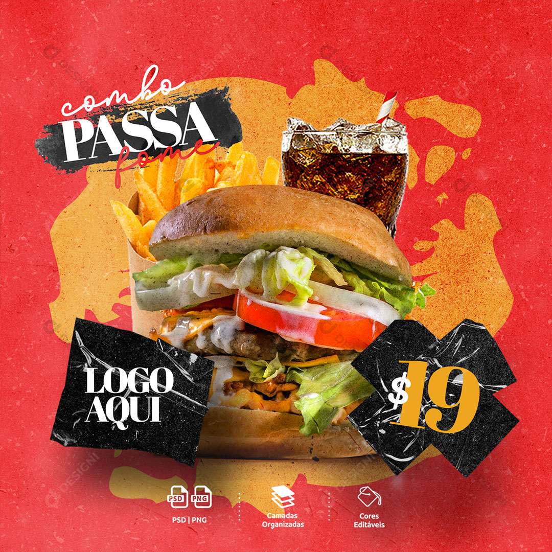Hamburgueria Combo Passa Fome Social Media PSD Editável