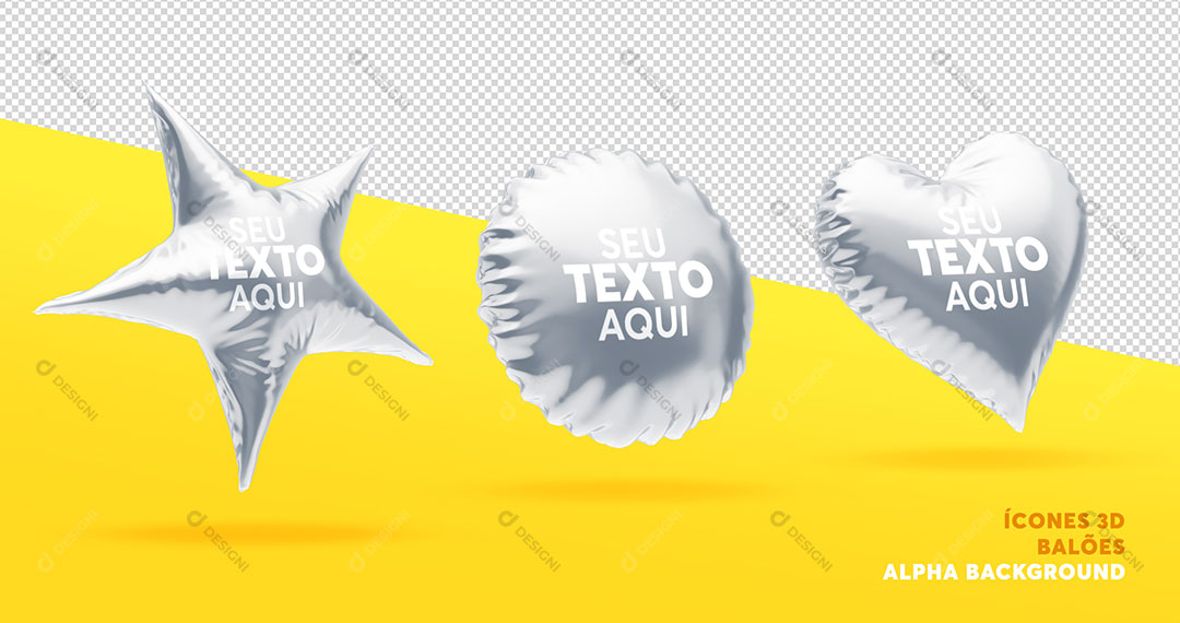 Ícones Balões 3D Para Composição Prata PSD Editável