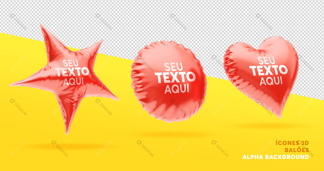 Ícones Balões 3D Para Composição Vermelho PSD Editável