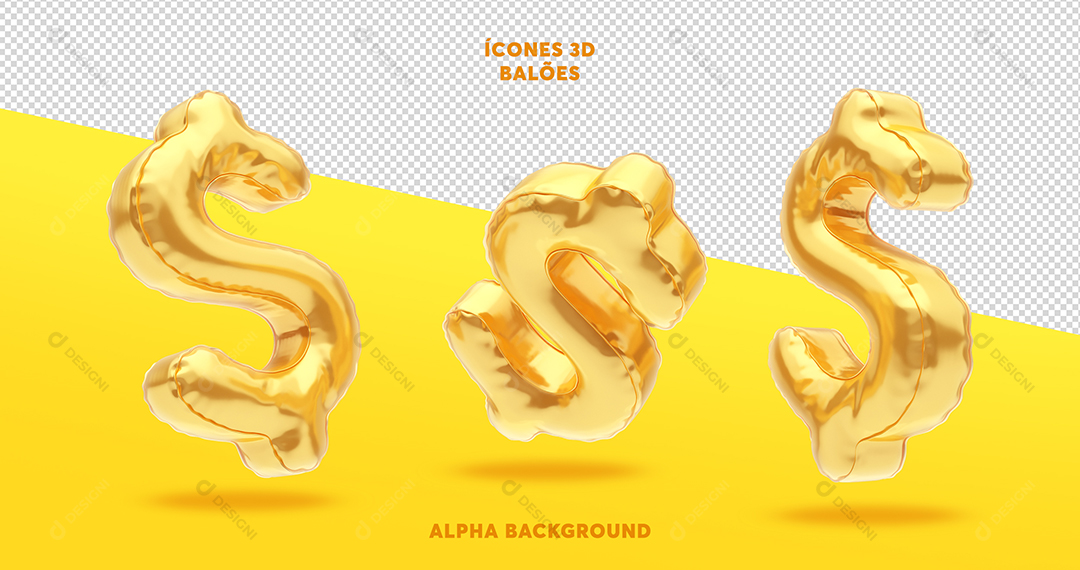 Ícone 3D Cifrão Dourado PSD