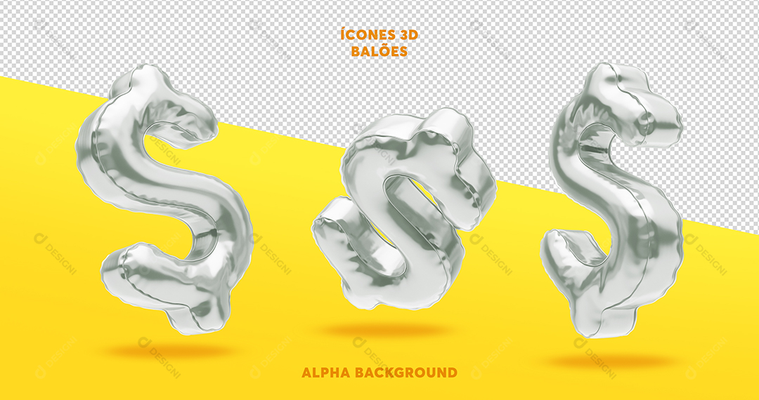 Ícone 3D para Composição Cifrão Prata PSD