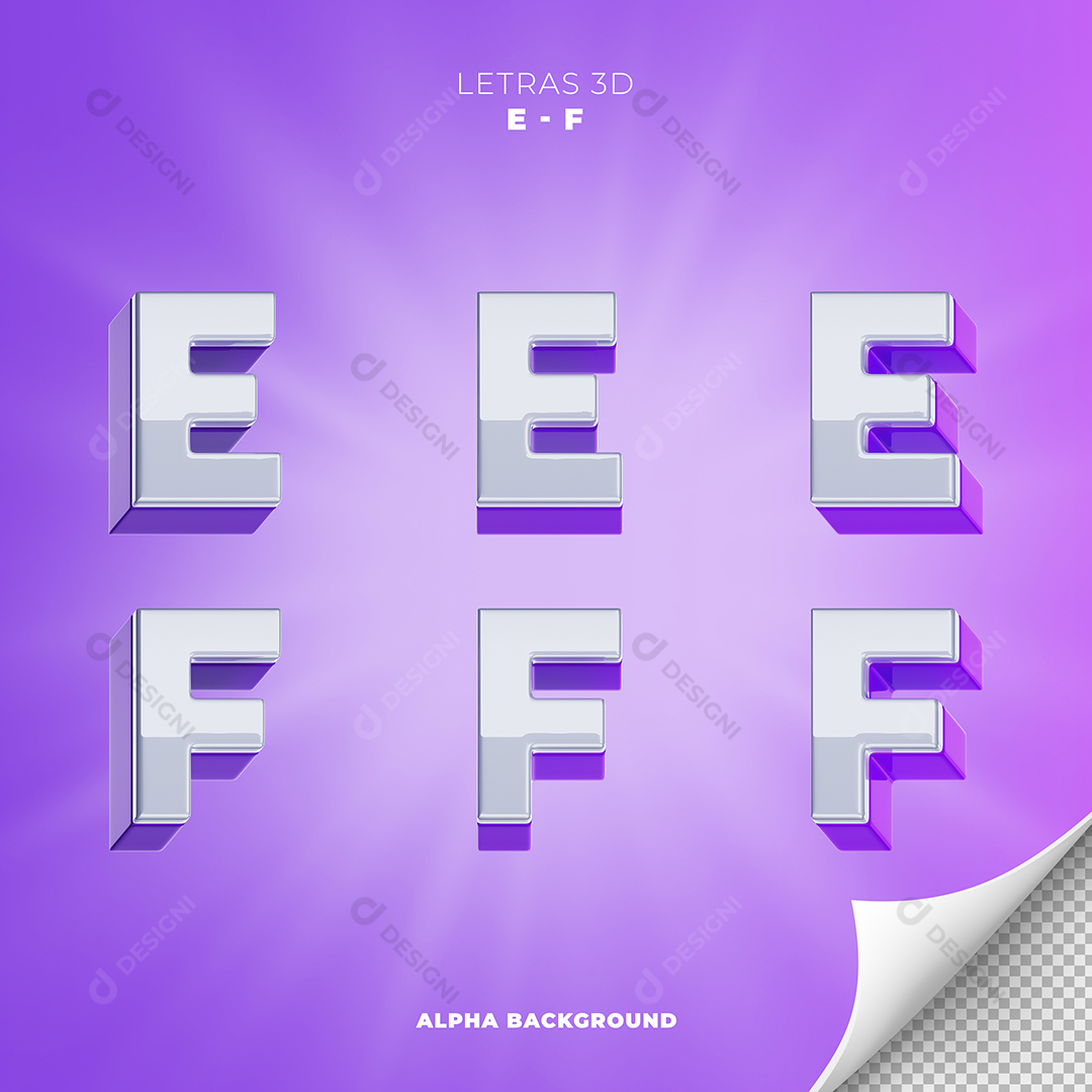 Letras E F Alfabeto Elementos 3D PSD