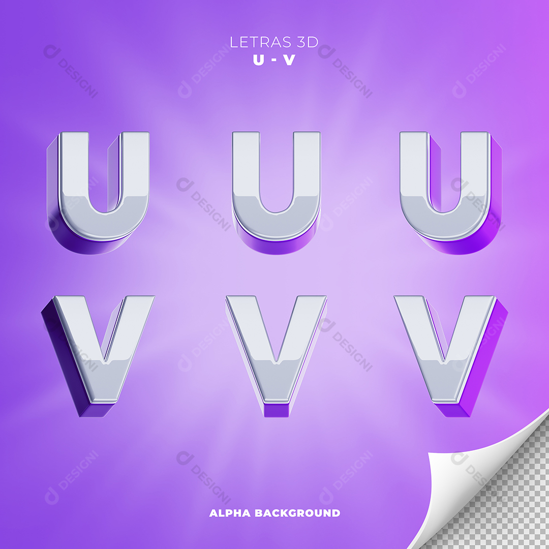 Letras U V Alfabeto Elementos 3D PSD