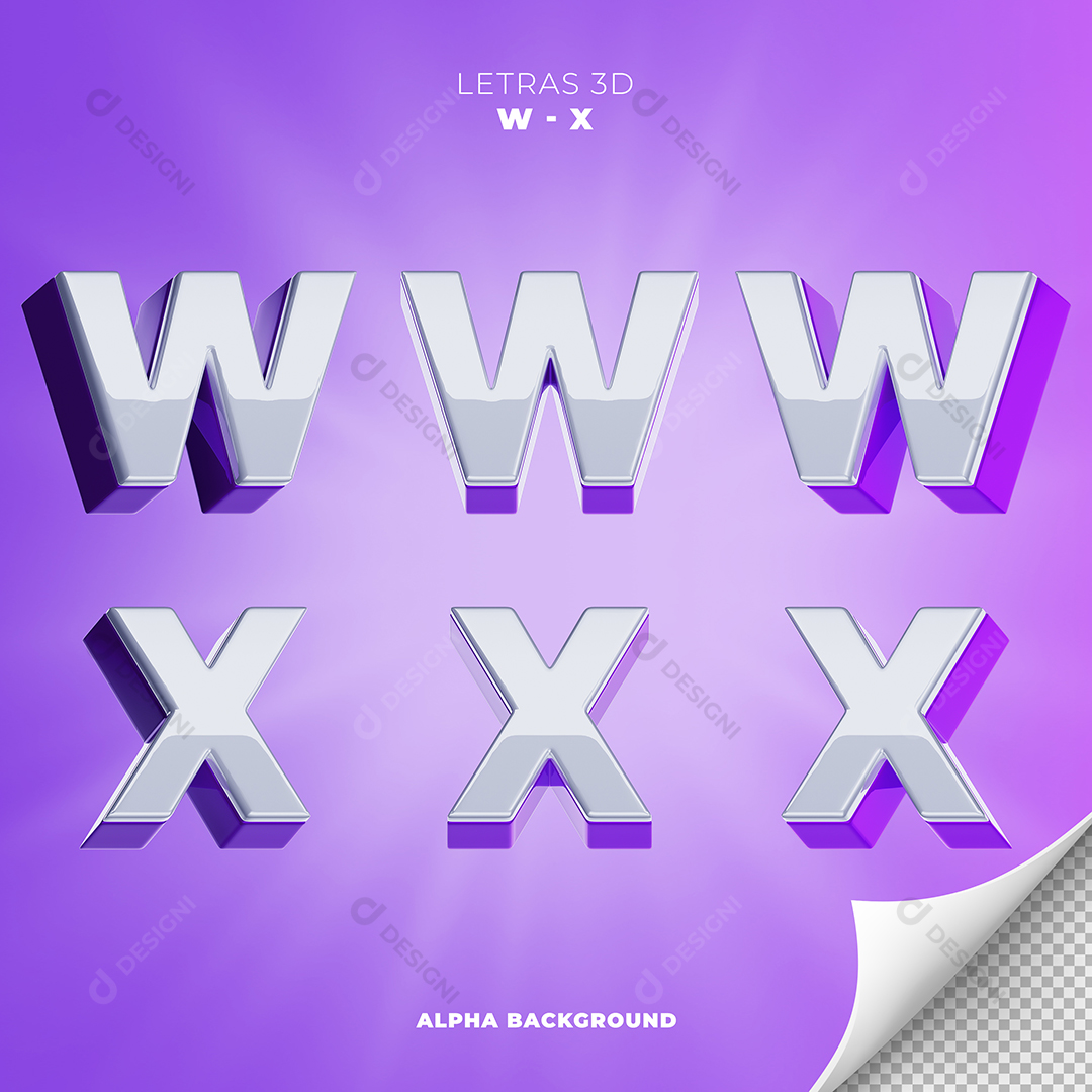 Letras W X Alfabeto Elementos 3D PSD