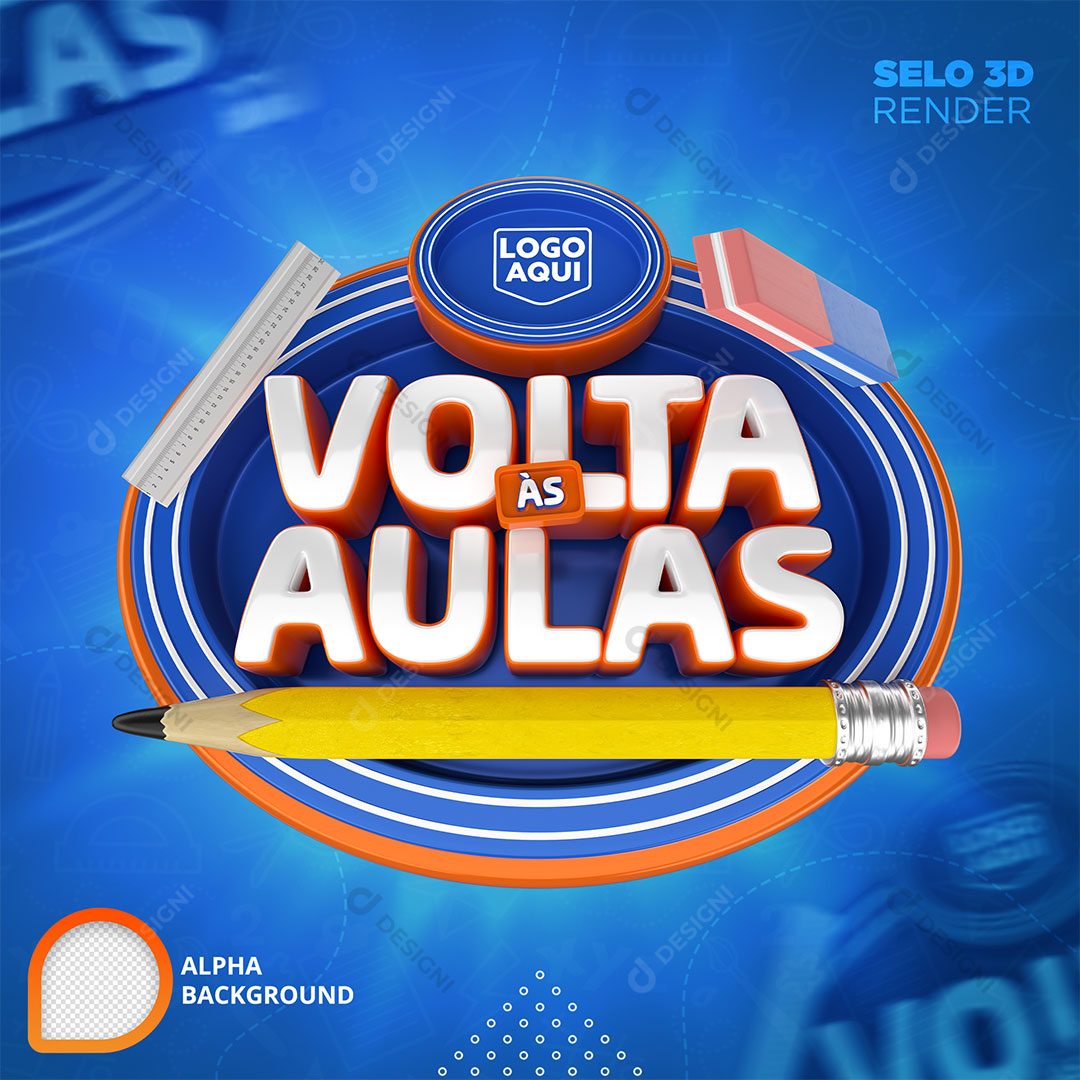 Volta às Aulas Selo 3D Para Composição PSD Editável