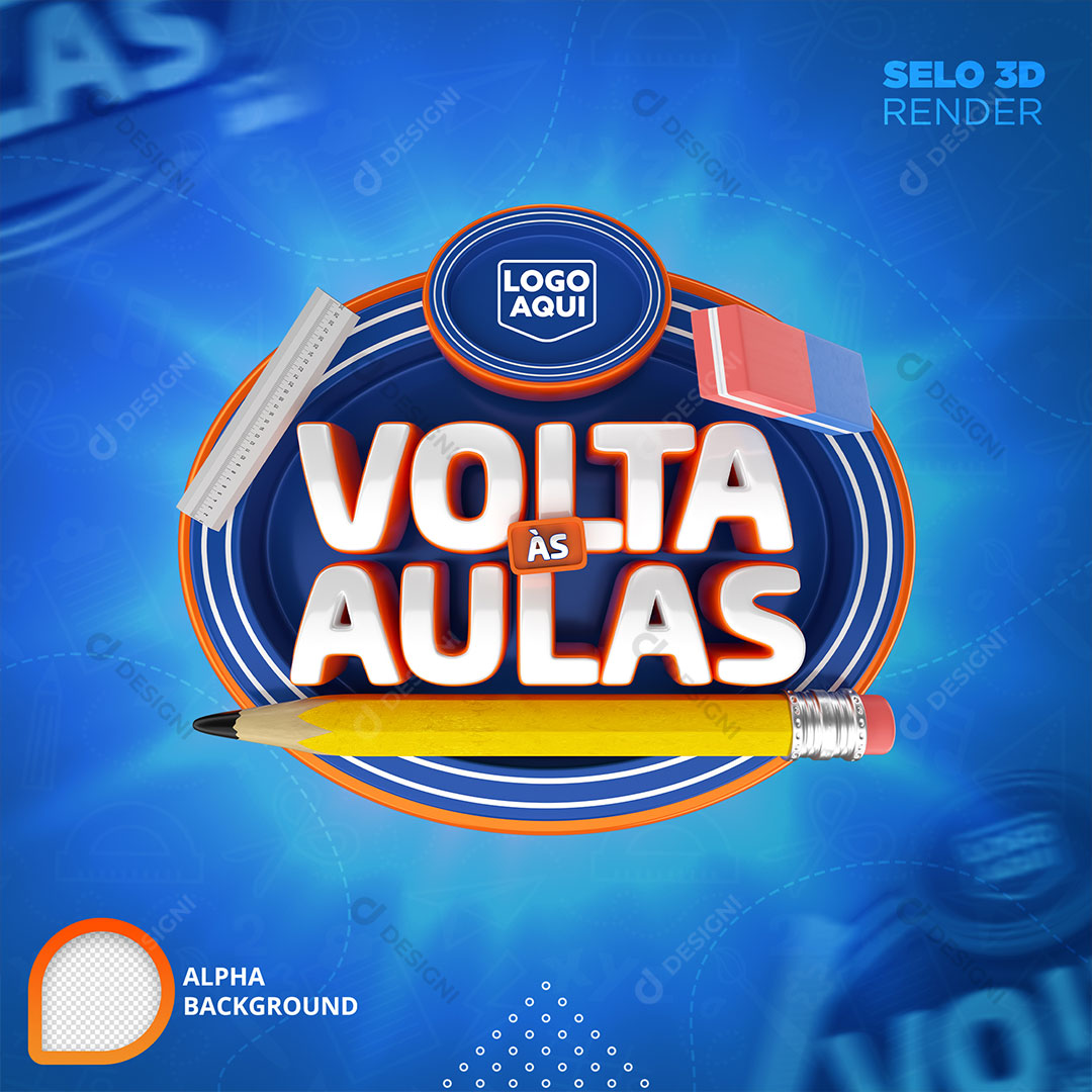 Volta às Aulas Selo 3D Para Composição PSD Editável