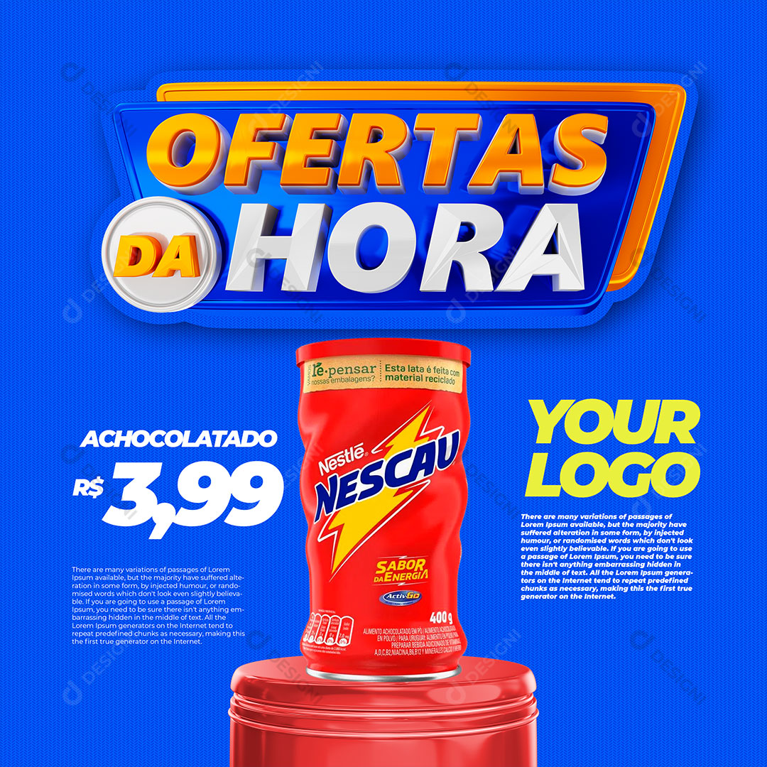 Post Supermercado Ofertas da Hora Produtos Social Media PSD Editável