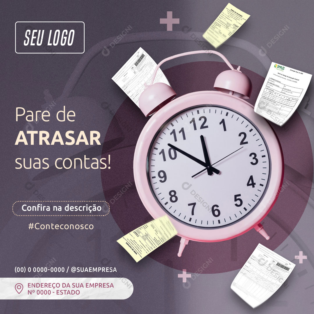 Pare de Atrasar as Contas Social Media PSD Editável