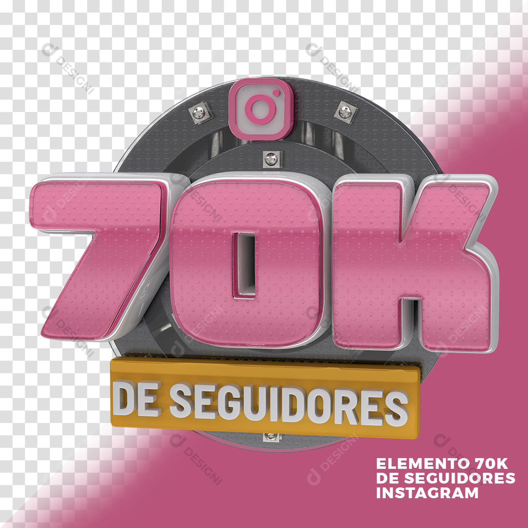 Elemento 3D 70K Seguidores Instagram PNG Transparente Sem Fundo