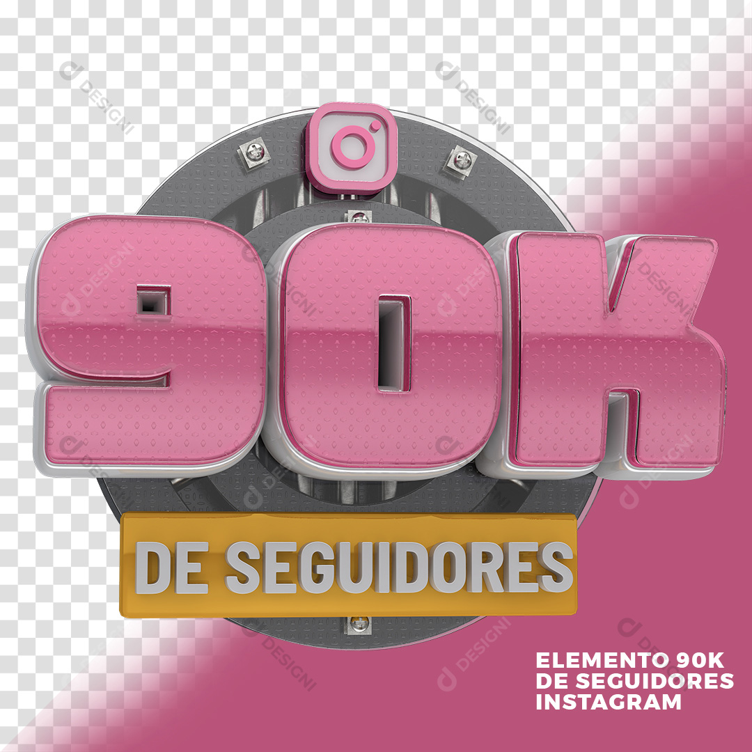 Elemento 3D 90K Seguidores Instagram PNG Transparente Sem Fundo