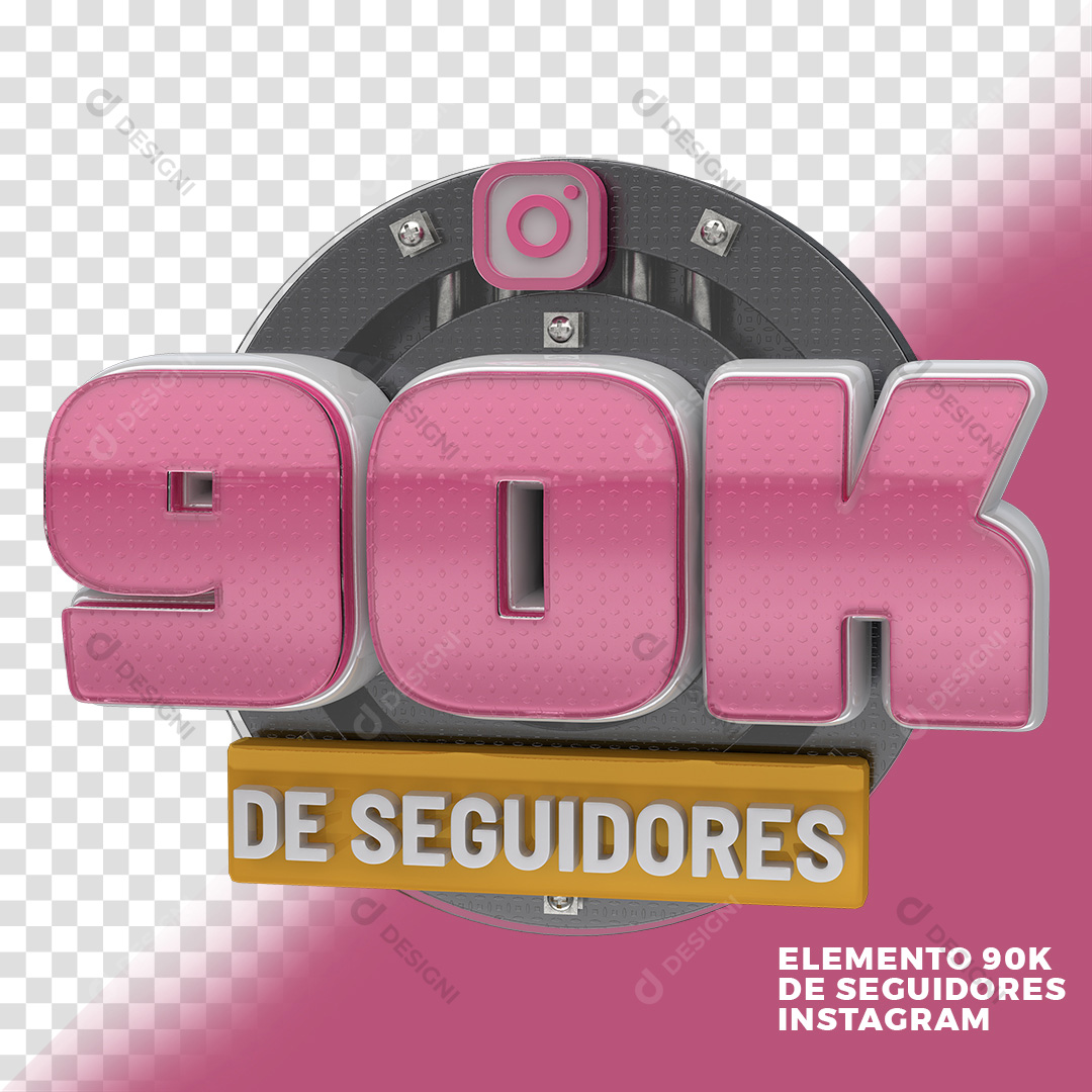 Elemento 3D 90K Seguidores Instagram PNG Transparente Sem Fundo