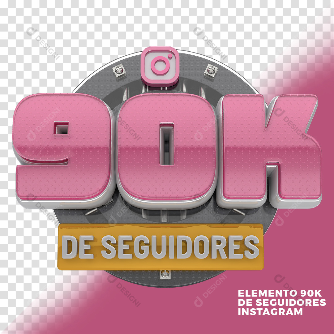 Elemento 3D 90K Seguidores Instagram PNG Transparente Sem Fundo