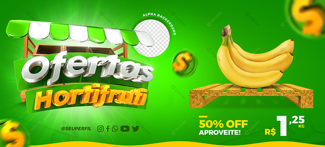 Banner Ofertas Hortifruti Produto Social Media PSD Editável